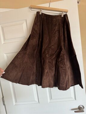 Brown 100% Leather A-Line Midi Skirt - Women